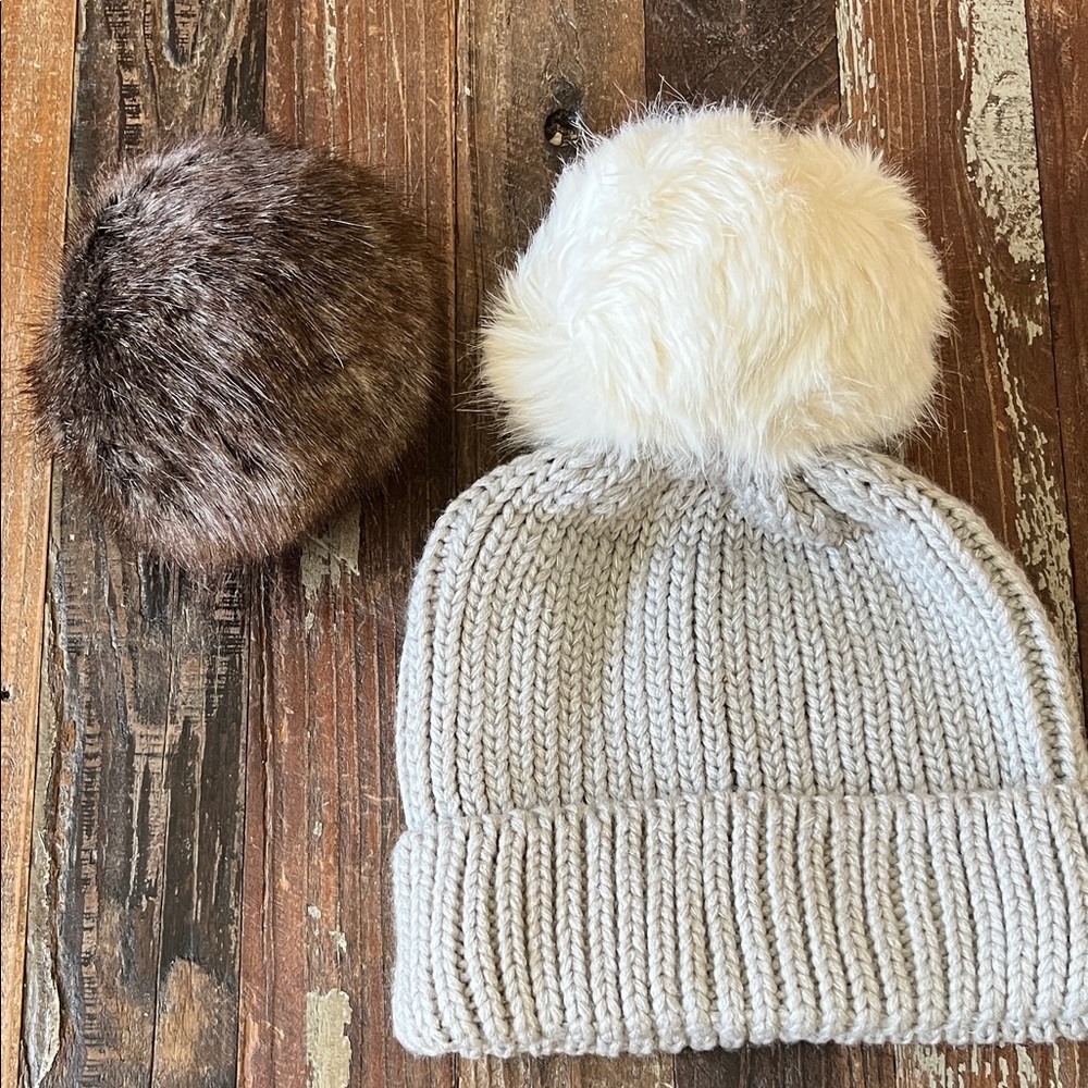 Cozy Knit Beanie with Faux Fur Pom Poms